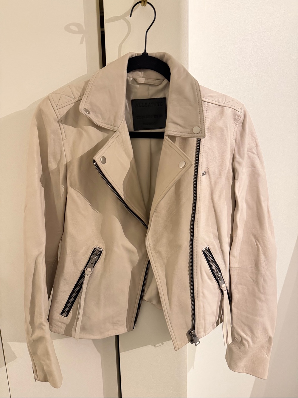 AllSaints Light Beige Leather Biker Jacket